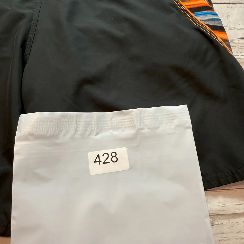 Nike Swim Trunks Fade Stripe Volley Black Orange‎ Swimsuit Shorts Men's Size 2XL
